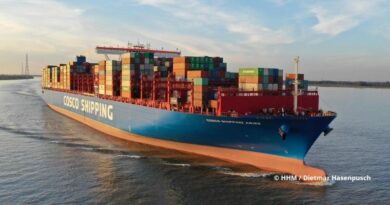 Le Cosco Shipping Aries en entrée du port de Hambourg
