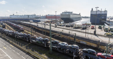 Voitures chargés sur train dans le terminal de BLG