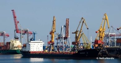 Navire dans le port d'Odessa, Ukraine, en cours de chargement.